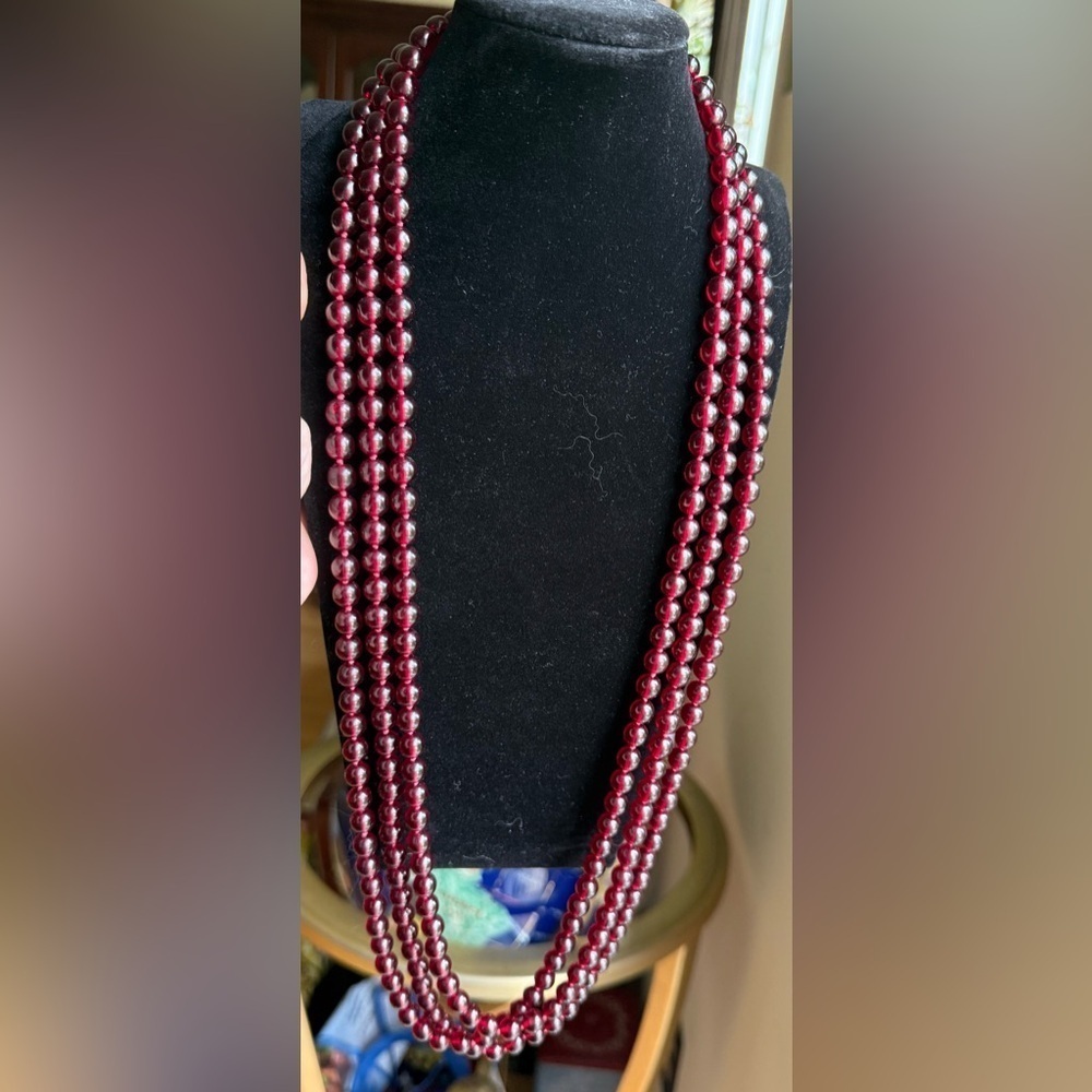 Nolan Miller Vintage Bordeaux Glass Bead Necklace 32” - Picture 5 of 6